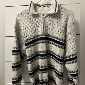 Mens White and Blue Quarter Zip Up Sweater